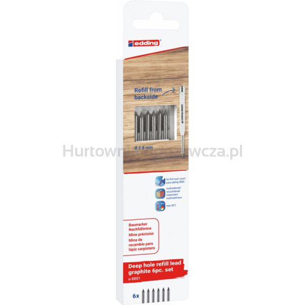 Wymienne wkłady e-8881 EDDING, do ołówka e-8880, 6 szt., blister, grafitowe - 2