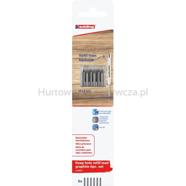Wymienne Wkłady E-8881 Edding, Do Ołówka E-8880, 6 Szt., Blister, Grafitowe