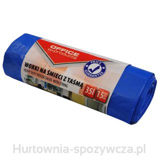 Worki Na Śmieci Z Taśmą Office Products, Premium (Ldhd), 35L, 15Szt., Niebieskie