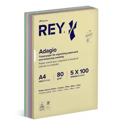 Rey Adagio Papier ksero A4, 80gsm, mix kolorów pastel, *RYADA080X905 R200, 5x100 ark. 