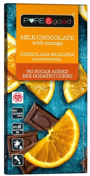 Czekolada Mleczna Z Pomarańczą Bez Dodatku Cukru 75G