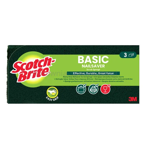 Zmywak Kuchenny Scotch Brite Basic, Profilowany, 3 Szt., Żółto-Zielony