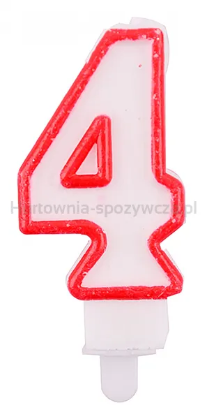 Świeczka PARTY GO, cyfra 4, 9cm, biało-czerwona
