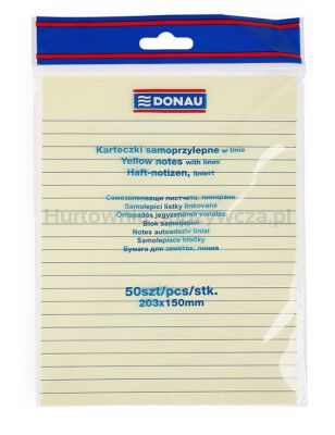 Donau Bloczek Samoprzylepny 150x203mm, w linię, 1x50 kart., 75gsm, żółty 