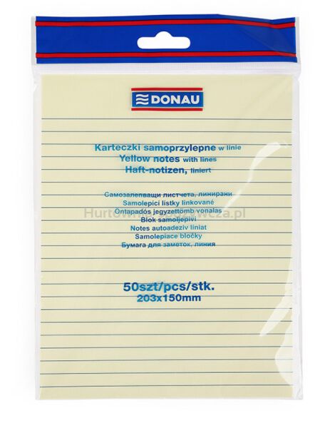 Donau Bloczek Samoprzylepny 150x203mm, w linię, 1x50 kart., 75gsm, żółty 
