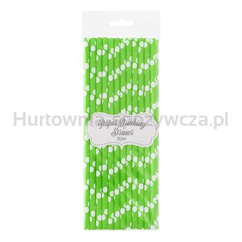 Słomki Papierowe Pistacjowe W Białe Groszki, 6X197Mm / 24 Szt.
