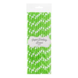 Słomki Papierowe Pistacjowe W Białe Groszki, 6X197Mm / 24 Szt.