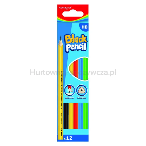 Ołówek drewniany KEYROAD, HB, kolorowa obudowa, 12 szt., pudełko, mix kolorów