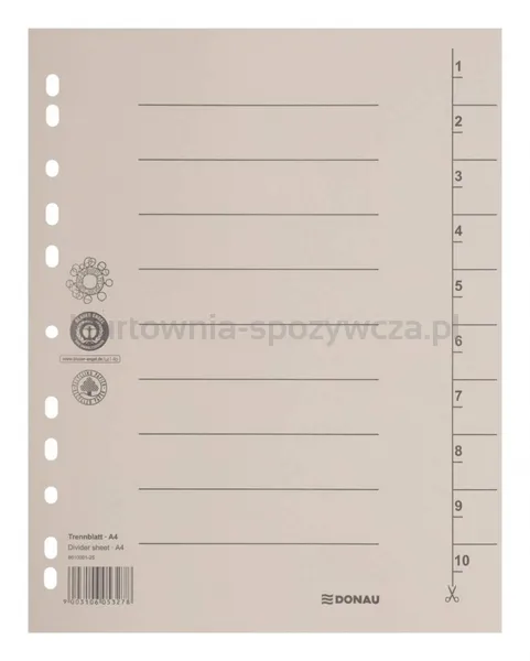 Przekładka DONAU, karton, A4, 235x300mm, 1-10, 1 karta, jasnobrązowa