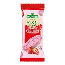 Kupiec Wafle ryżowe w polewie jogurtowej o smaku truskawkowym 60g