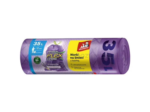 Jan Niezbędny Worki na śmieci magnum flex, z taśmą, 35l, 15szt., lawendowe