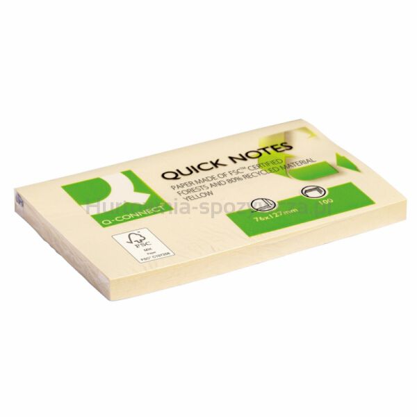 Q-Connect Bloczek samoprzylepny 100% Recycled, 127x76mm, 100 kart., żółty  - 2