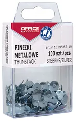 Office Products Pinezki Metalowe W Pudełku, 100Szt., Srebrne