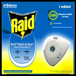 Raid® Night &amp Day™ przeciw muchom, komarom i mrówkom - wymienny wkład do elektrofumigatora owadobójczego - 2,29g