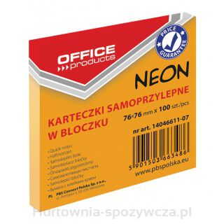 Bloczek Samoprzylepny Office Products, 76X76Mm, 1X100 Kart., Neon, Pomarańczowy