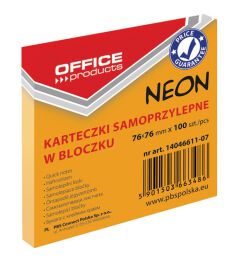 Office Products Bloczek Samoprzylepny76x76mm, 1x100 kart., neon, pomarańczowy 