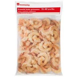 Tge Krewetki białe Vannamei gotowane, obrane, z ogonkiem 31-40pcs/lb worek 0,75kg/1kg, 25% glazury