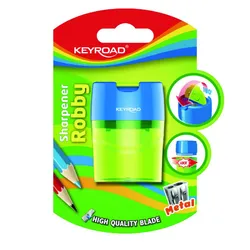 Temperówka metalowa KEYROAD Robby, podwójna, z pojemnikiem, blister, mix kolorów