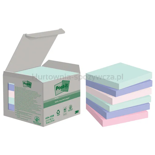 Ekologiczne Karteczki Samoprzylepne Post-It®, Nature, Pastelowe, 76X76Mm, 6X100 Kart.