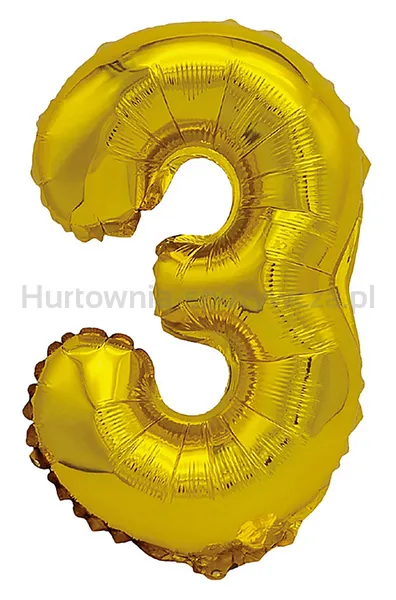 Balon foliowy PARTY GO, cyfra 3, 80cm, złoty