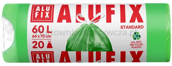 Worki na śmieci ALUFIX, z taśmą, HDPE, 60l, 20 szt., zielone