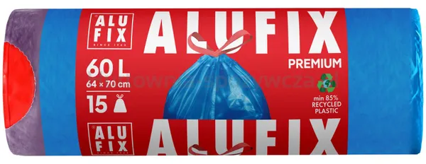 Worki na śmieci ALUFIX, z taśmą ściągającą, LDPE, 60l, 15 szt., niebieskie