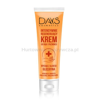 Krem do rąk i paznokci DAYS COSMETICS, intesywnie regenrujący, wyciąg z liści aloesu i gliceryna, 125 ml