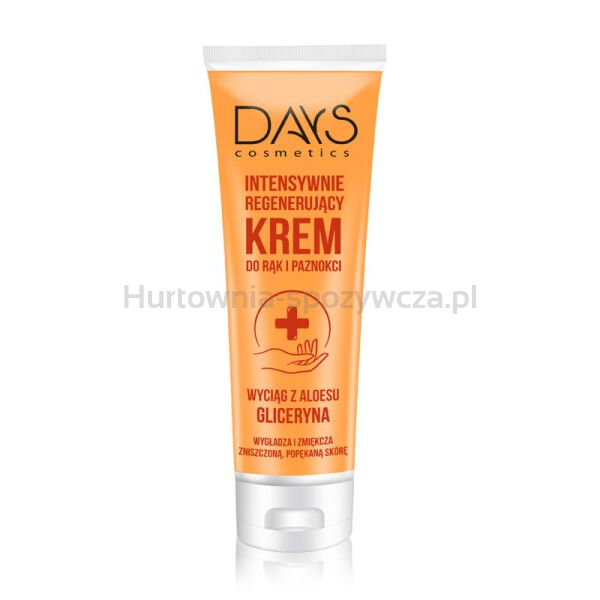 Krem do rąk i paznokci DAYS COSMETICS, intesywnie regenrujący, wyciąg z liści aloesu i gliceryna, 125 ml