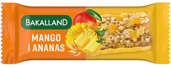 Baton zbożowy BAKALLAND, mango i ananas, 40g
