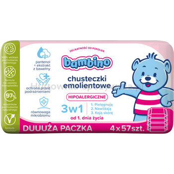 Bambino Chusteczki emolientowe 3w1 4x57 szt.