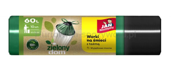 Worki na śmieci JAN NIEZBĘDNY, zielony dom, z taśmą, 60l, 10szt., czarno-zielone - 2