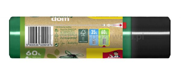 Worki na śmieci JAN NIEZBĘDNY, zielony dom, z taśmą, 60l, 10szt., czarno-zielone - 3