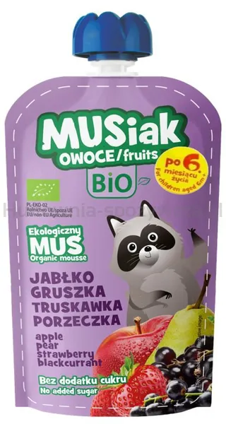 Mus owocowy jabłko gruszka truskawka czarna porzeczka BIO 120g