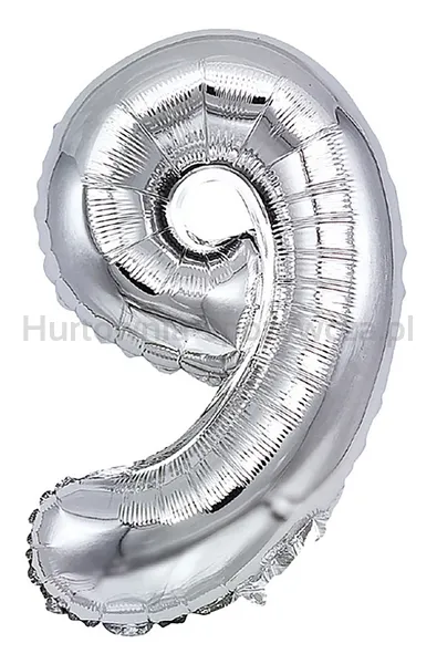Balon foliowy PARTY GO, cyfra 9, 80cm, srebrny