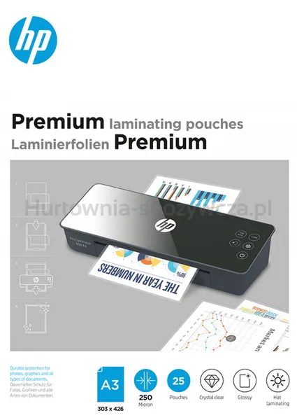 Folie laminacyjne HP PREMIUM, A3, 250 mic, 25 szt., przezroczyste/połysk