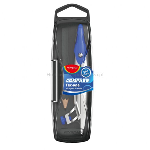 Cyrkiel metalowy KEYROAD, w etui, z ołówkiem, pakowany w display, mix kolorów - 2