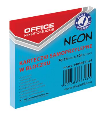 Office Products Bloczek Samoprzylepny76x76mm, 1x100 kart., neon, niebieski 