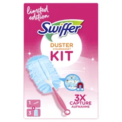 Swiffer Duster Kit Zestaw do usuwania kurzu przyciągający i zatrzymujący kurz (1 rączka + 3 miotełek do kurzu)