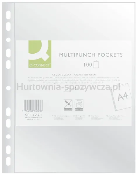 Q-Connect Koszulki na dokumenty PP, A4, krystal, 50mikr., 100szt.