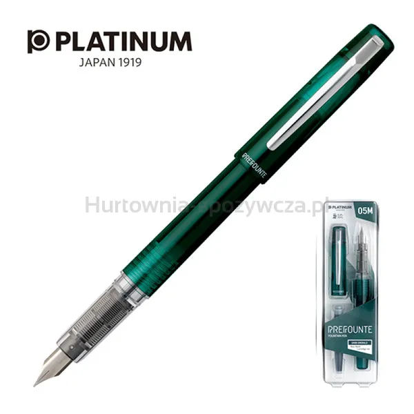 Pióro Wieczne Platinum Prefounte Dark Emerald, M, W Plastikowym Opakowaniu, Na Blistrze, Zielone