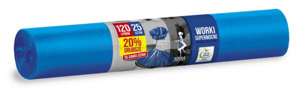 Worki na śmieci ANNA ZARADNA, supermocne, 120 l, niebieskie, 25 szt., niebieski