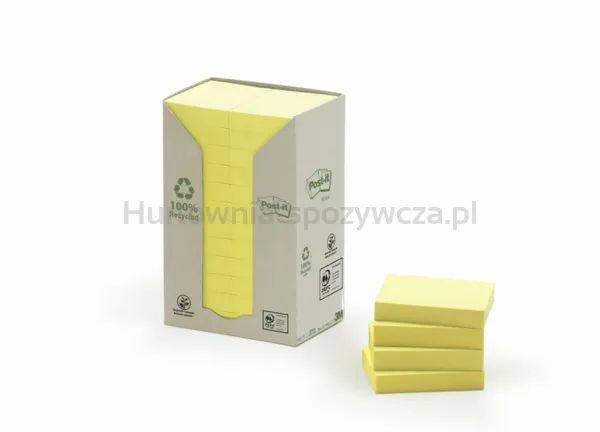 Karteczki samoprzylepne ekologiczne POST-IT® (653-1T), 38x51mm, 24x100 kart., żółte