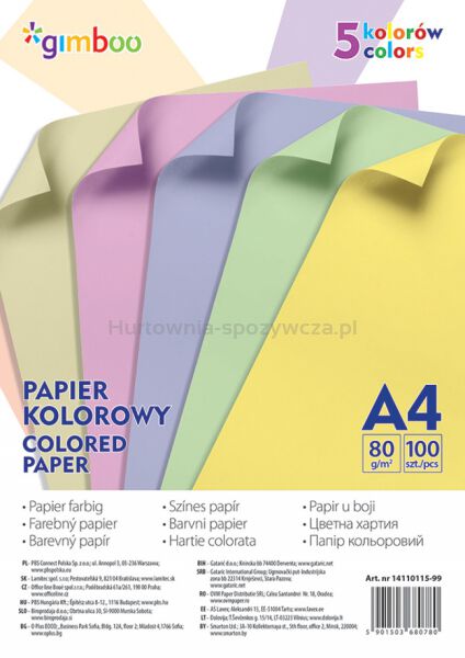 Gimboo Papier kolorowy A4 100 arkuszy pastel mix kolorów