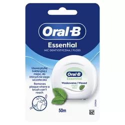 Oral-B Essential Floss – Woskowana Nić Dentystyczna do Ciasnych Przestrzeni – Smak Miętowy – 50 m