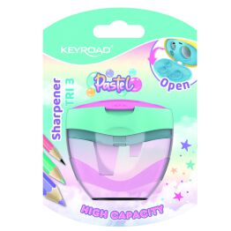 Temperówka plastikowa KEYROAD, pastel, potrójna, z pojemnikiem, blister, mix kolorów