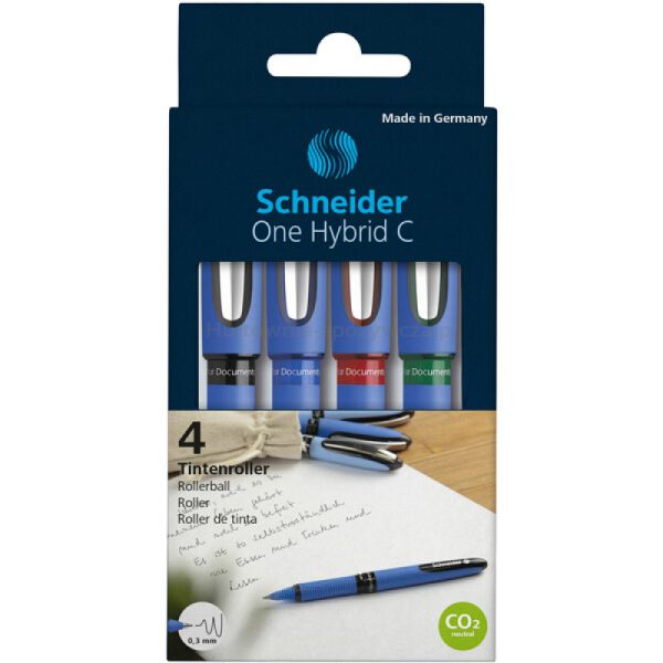 Schneider Pióro kulkowe ONE Hybrid C 0,3 mm, 4 szt., pudełko z zawieszką, mix kolorów 