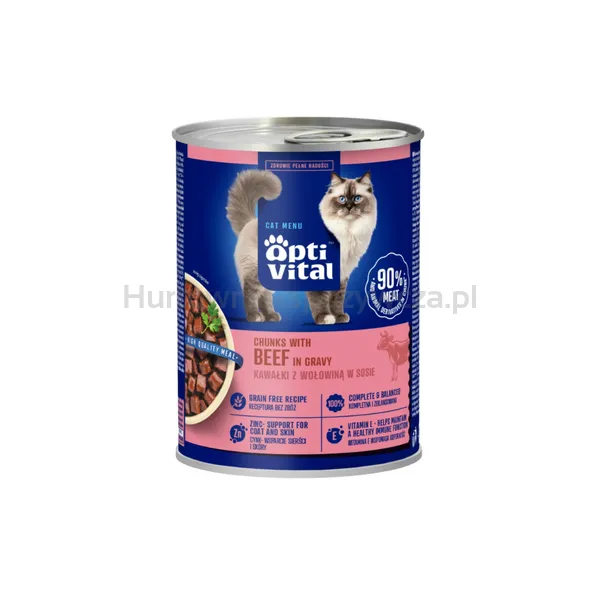 Optivital Puszka - Pełnoporcjowa Karma Dla Dorosłych Kotów. Z Wołowiną W Sosie 415G