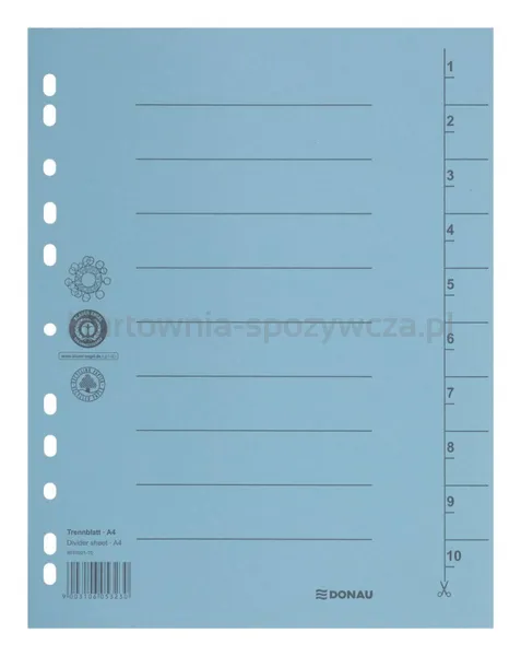 Donau Przekładka karton, A4, 235x300mm, 1-10, 1 karta, niebieska