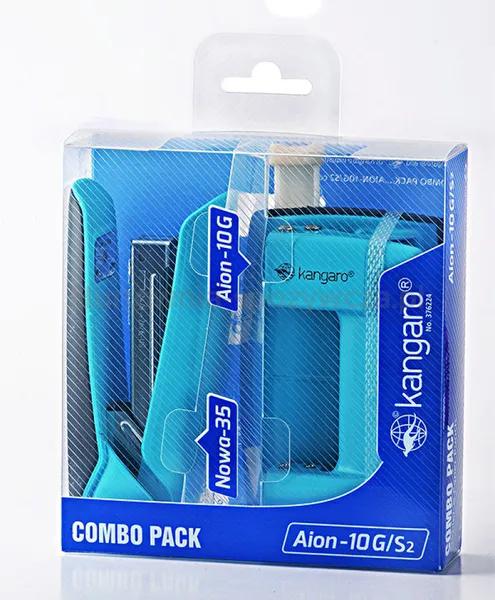 Zestaw zszywacz Nowa-35 + dziurkacz Aion-10G, pudełko z zawieszką, turkusowy