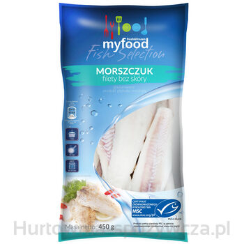 Msc Myfood Morszczuk (Merluccius Productus) Filety Bez Skóry, Produkt Głęboko Mrożony, Rozmiar: 120-170 G, Glazura: 10%, 450/500 G
